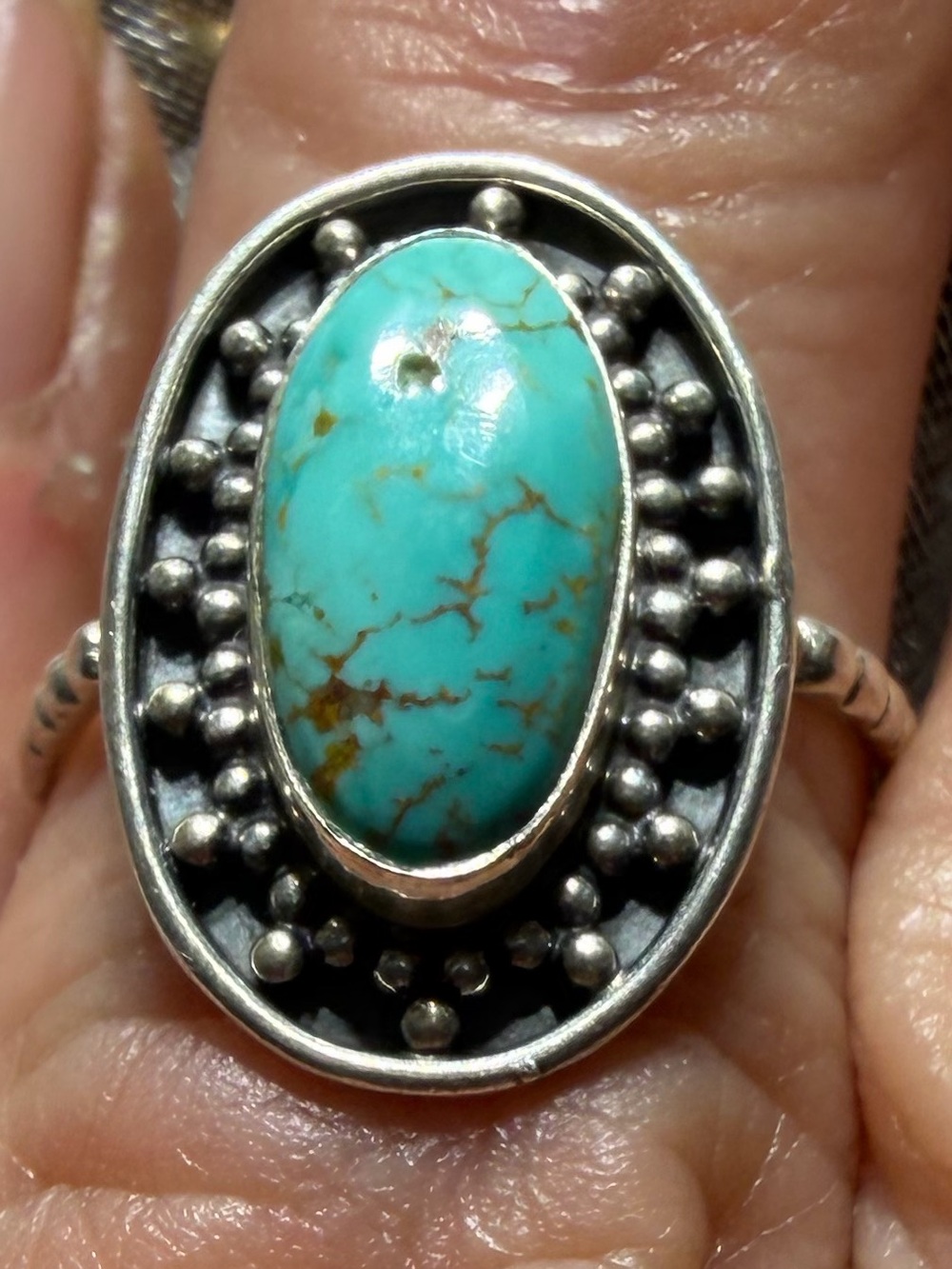 Vintage 925 Sterling Silver Turquoise Oval Ring Size 6.5